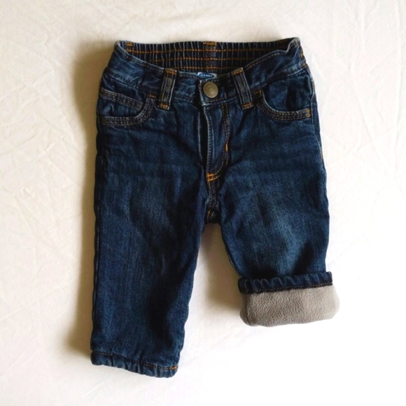 old navy fleece lined straight leg denim jeans 6-12 months baby unisex - Picture 1 of 7